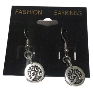 Handmade round stamped Tree of‎ Life silver stainless steel French hook earrings